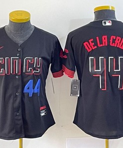 Women Cincinnati Reds #44 Blue Elly De La Cruz Jersey - Black Red