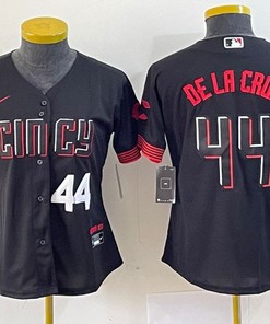 Women Cincinnati Reds #44 Elly De La Cruz Jersey - Black Red