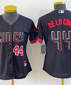 Women Cincinnati Reds #44 Red Elly De La Cruz Jersey - Black Red