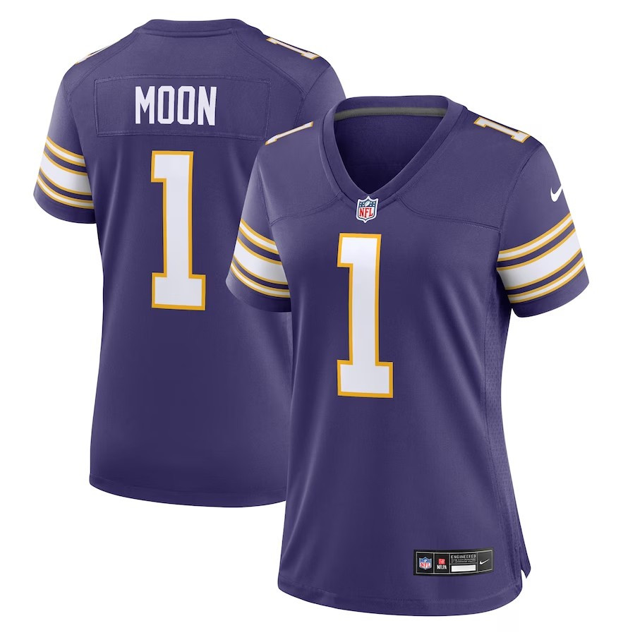 Women Minnesota Vikings #1 Warren Moon Classic Retired Player Game Jersey - Purple