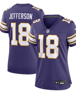 Women Minnesota Vikings #18 Justin Jefferson Purple 2023 Stitched Game Jersey