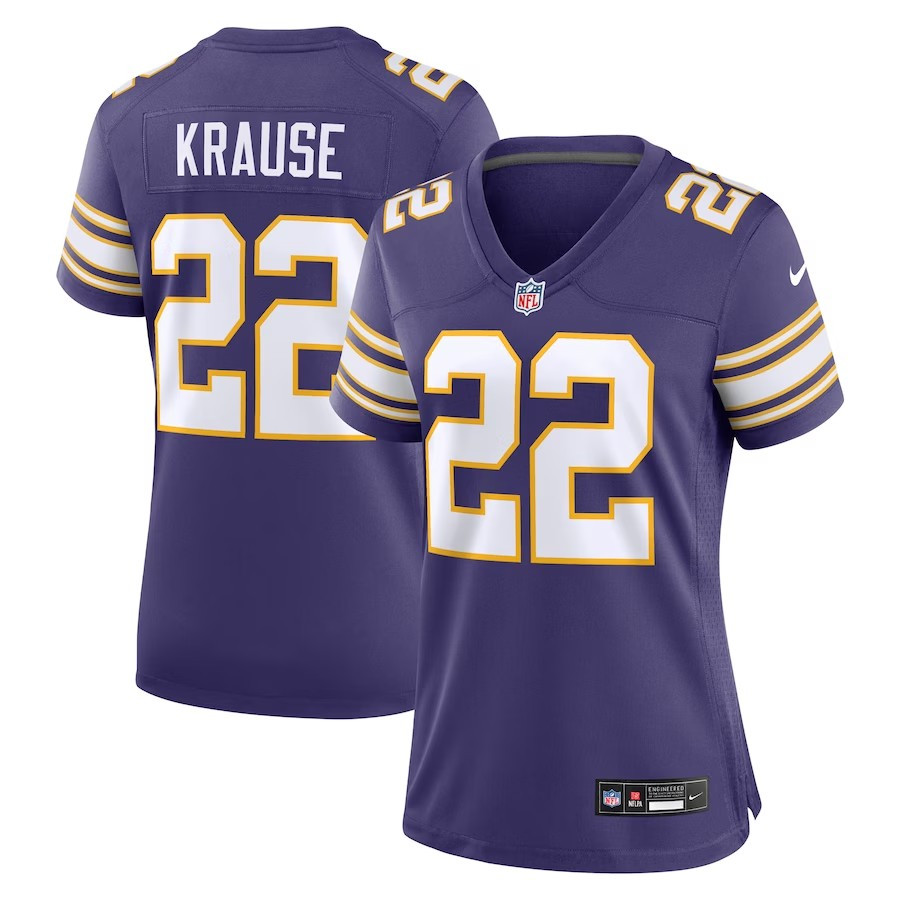 Women Minnesota Vikings #22 Paul Krause Classic Retired Player Jersey - Purple