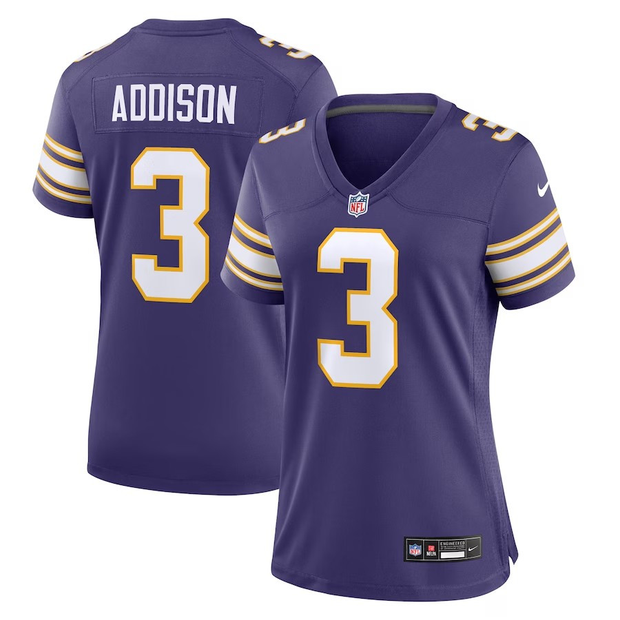 Women Minnesota Vikings #3 Jordan Addison Classic Player Game Jersey - Purple