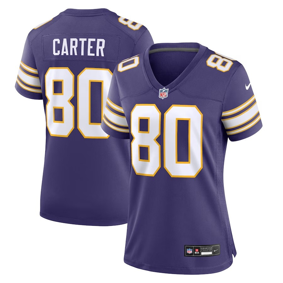 Women Minnesota Vikings #80 Chris Carter Classic Retired Player Game Jersey - Purple