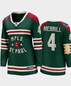 Women Minnesota Wild Jon Merrill 4 2022 Winter Classic State Of Hockey Jersey Green Jersey