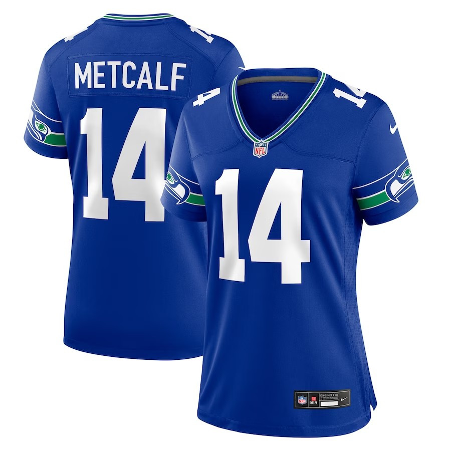 Women Seattle Seahawks #14 Dk Metcalf Throwback Player Game Jersey - Royal