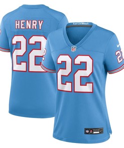 Women Tennessee Titans #22 Derrick Henry Oilers Throwback Alternate Game Player Jersey - Light Blue