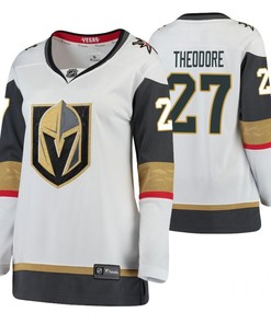 Women Vegas Golden Knights Shea Theodore 27 Breakaway Away White Jersey Jersey