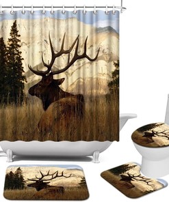 Woodland Animal Deer Shower Curtain - Rustic Cabin Bathroom Decor