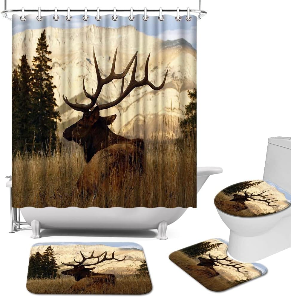 Woodland Animal Deer Shower Curtain - Rustic Cabin Bathroom Decor