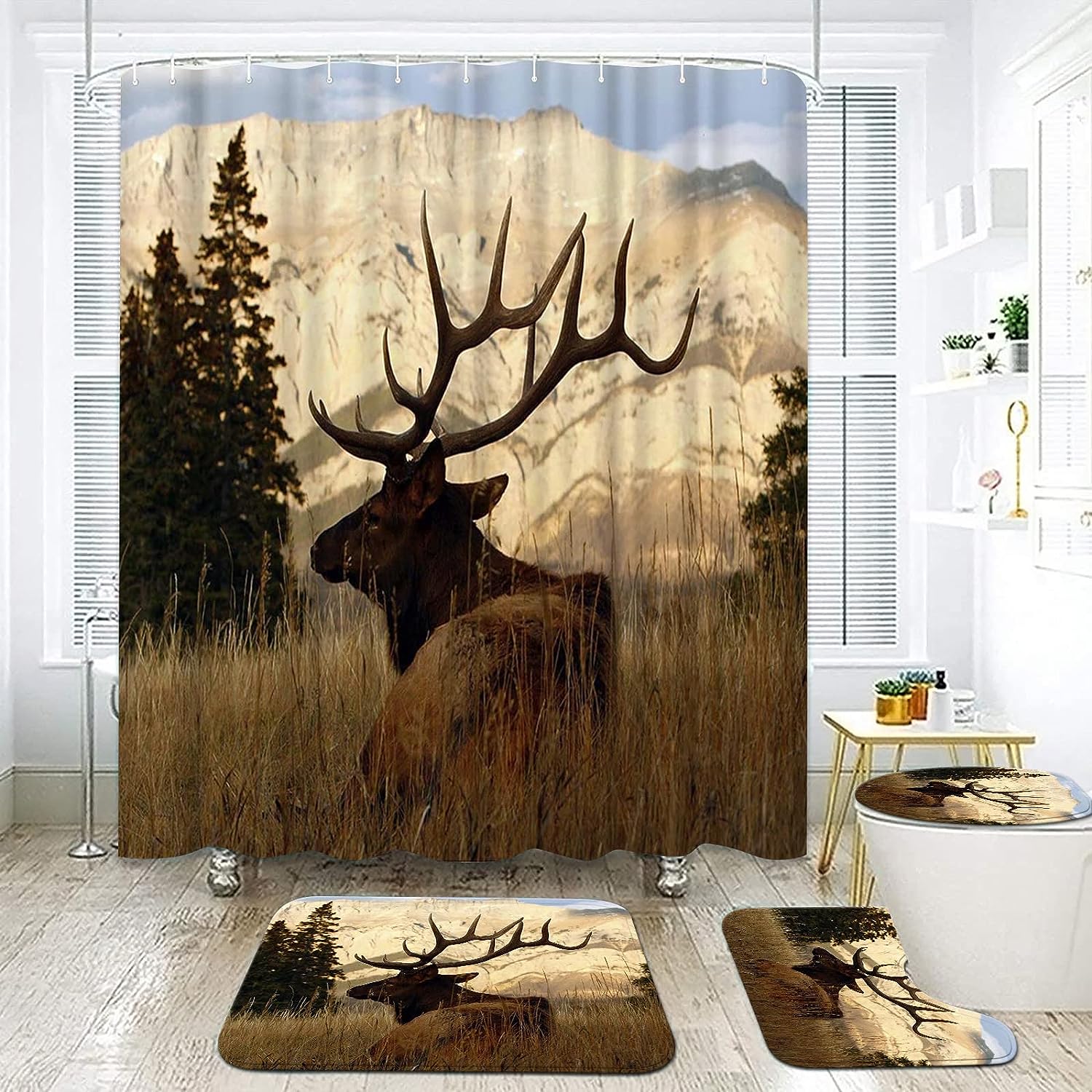 Woodland Animal Deer Shower Curtain - Rustic Cabin Bathroom Decor