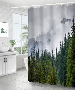 Woodland Mystique - 3D Misty Smoke Forest Pines Woods Jungle Bathroom Shower Curtain for Bathroom Decor