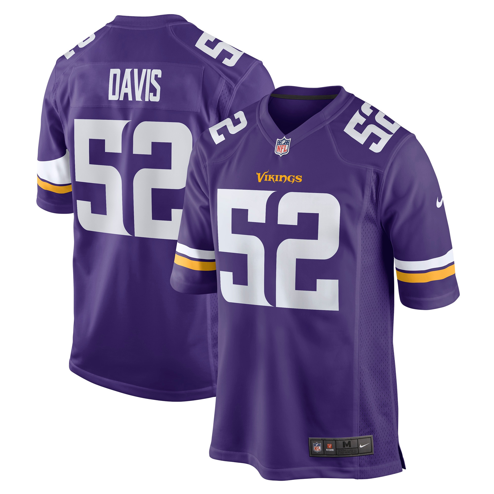 Wyatt Davis Minnesota Vikings Player Game Jersey - Purple Nfl