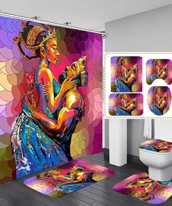 Yellow African American Shower Curtain - Black Girl with Accessories for Bathroom Decor