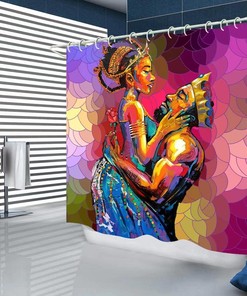 Yellow African American Shower Curtain - Black Girl with Accessories for Bathroom Decor