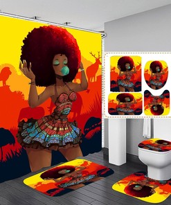 Yellow African American Shower Curtain and Bathroom Accessory Set 