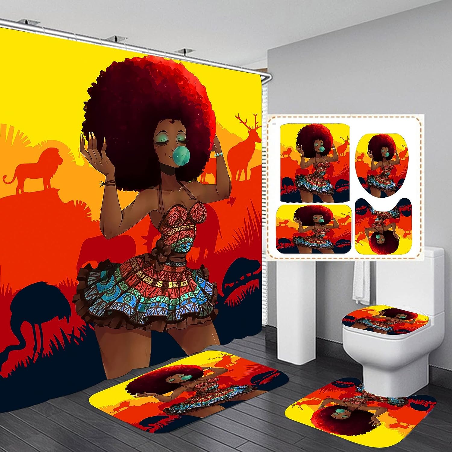 Yellow African American Shower Curtain and Bathroom Accessory Set