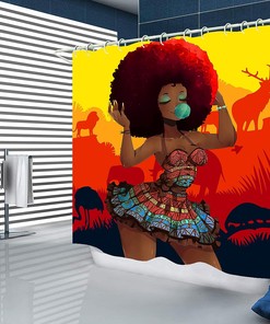 Yellow African American Shower Curtain and Bathroom Accessory Set