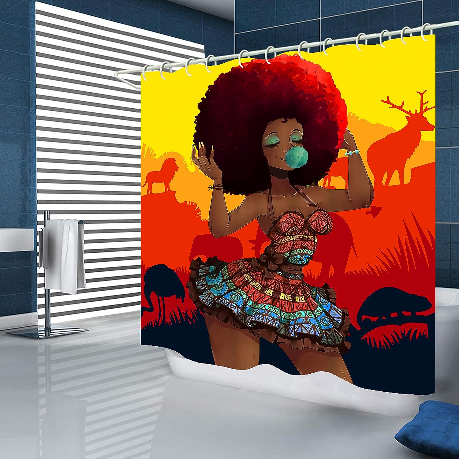 Yellow African American Shower Curtain and Bathroom Accessory Set
