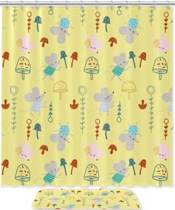 Yellow Mouse Mushroom Shower Curtain in Waterproof Fabric for Bathroom Decor