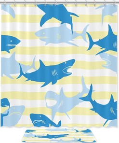 Yellow Stripes Shark Waterproof Fabric Shower Curtain for Bathroom - Bathroom Accessories