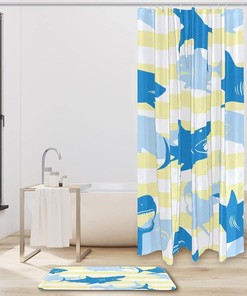 Yellow Stripes Shark Waterproof Fabric Shower Curtain for Bathroom - Bathroom Accessories