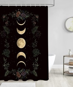 Yellow Sun Space Planet Floral Shower Curtain with Moon Phase Design - Perfect for Bathroom Waterproof Fabric Accessories