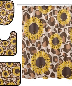 Yellow Sunflowers Leopard Spot Shower Curtain Set for Bathroom Home Decor