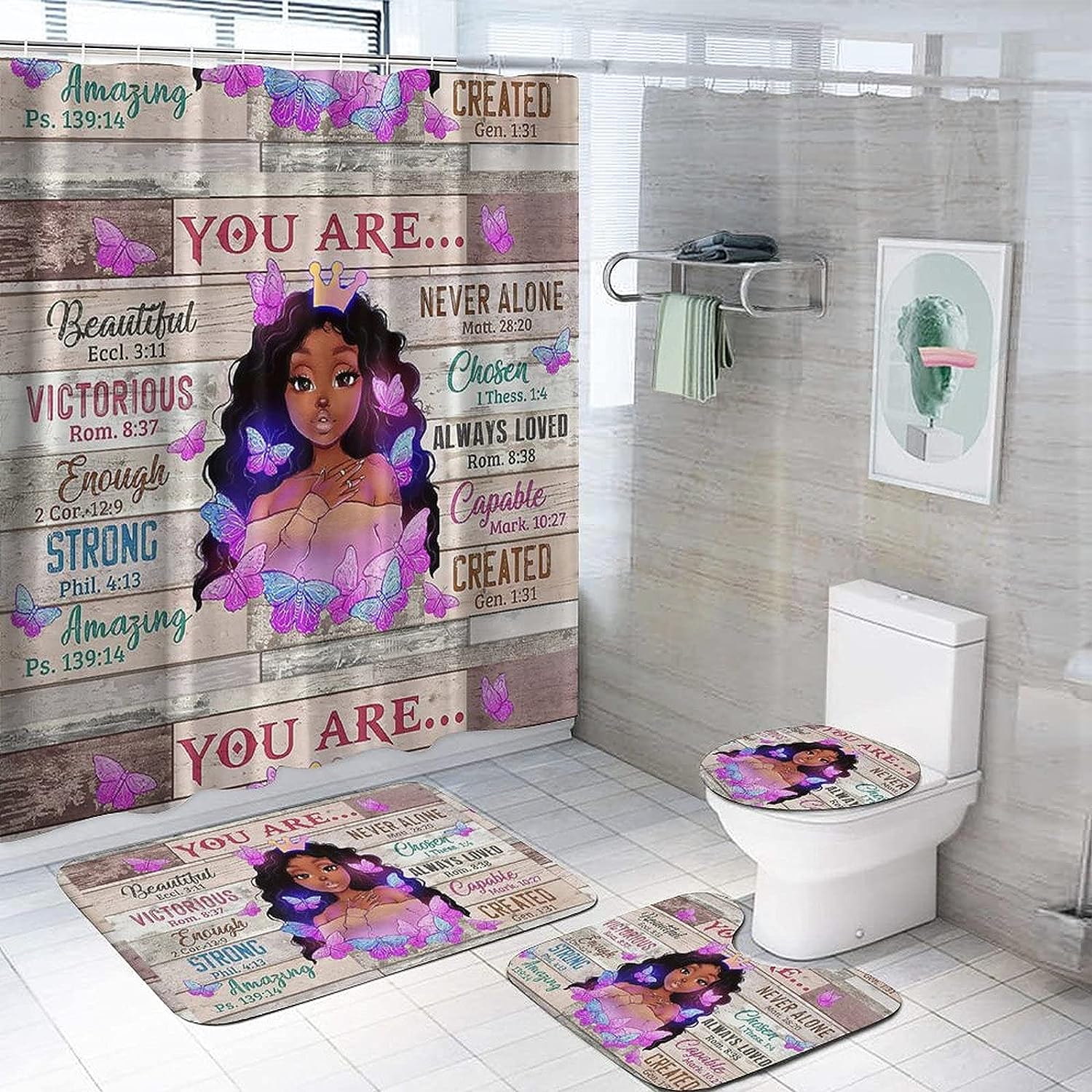 You Are Beautiful Black Girl Shower Curtain for Encouraging Bathroom Decor