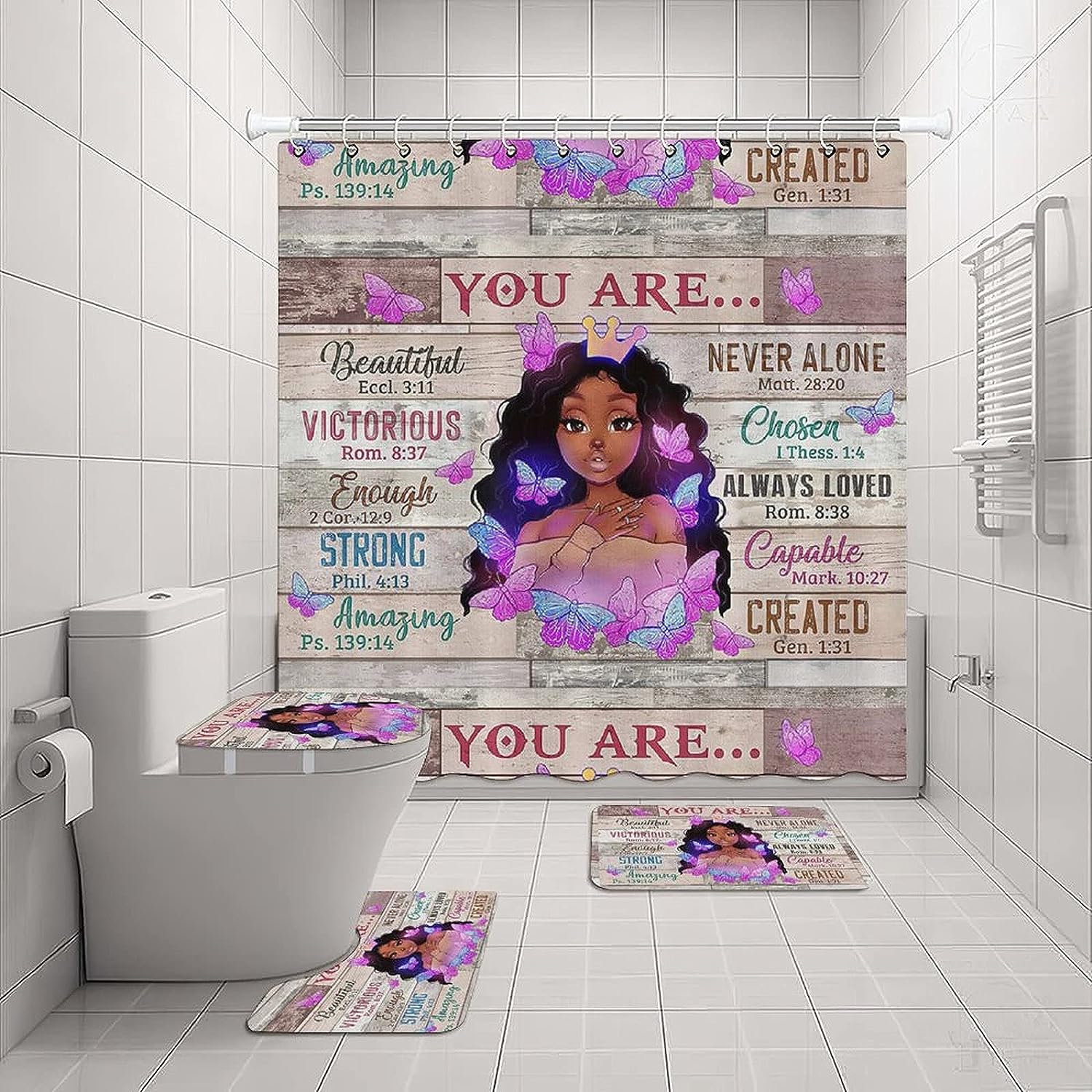 You Are Beautiful Black Girl Shower Curtain for Encouraging Bathroom Decor
