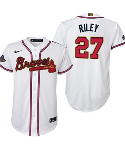 Youth Austin Riley 27 Jersey, Atlanta Braves White 2022-23 Gold Program Jersey