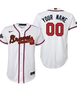 Youth Custom 00 Atlanta Braves White 2022-23 Gold Program Jersey