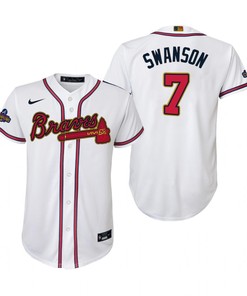 Youth Dansby Swanson 7 Jersey, Atlanta Braves White 2022-23 Gold Program Jersey