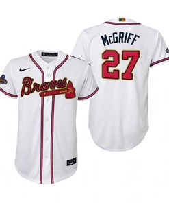 Youth Fred McGriff 27 Jersey, Atlanta Braves White 2022-23 Gold Program Jersey