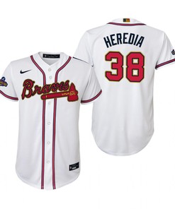 Youth Guillermo Heredia 38 Jersey, Atlanta Braves White 2022-23 Gold Program Jersey