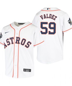 Youth Houston Astros Framber Valdez 59 White 2022-23 World Series Jersey