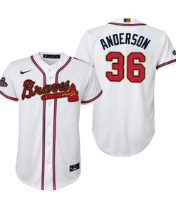Youth Ian Anderson 36 Jersey, Atlanta Braves White 2022-23 Gold Program Jersey