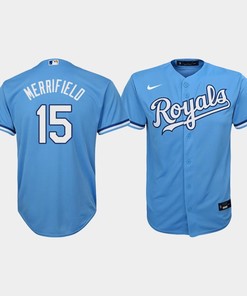 Youth Kansas City Royals Whit Merrifield 15 Light Blue Alternate Jersey