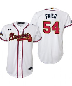 Youth Max Fried 54 Jersey, Atlanta Braves White 2022-23 Gold Program Jersey