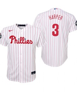 Youth Philadelphia Phillies Bryce Harper 3 White 2022-23 World Series Jersey