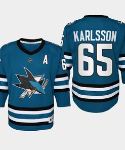 Youth San Jose Sharks Erik Karlsson 65 Home 2022-23 Jersey Teal