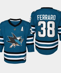 Youth San Jose Sharks Mario Ferraro 38 Home 2022-23 Jersey Teal