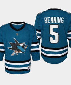 Youth San Jose Sharks Matt Benning 5 Home 2022-23 Jersey Teal