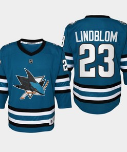 Youth San Jose Sharks Oskar Lindblom 23 Home 2022-23 Jersey Teal