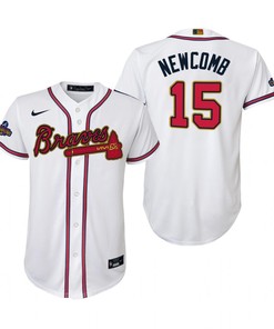 Youth Sean Newcomb 15 Jersey, Atlanta Braves White 2022-23 Gold Program Jersey