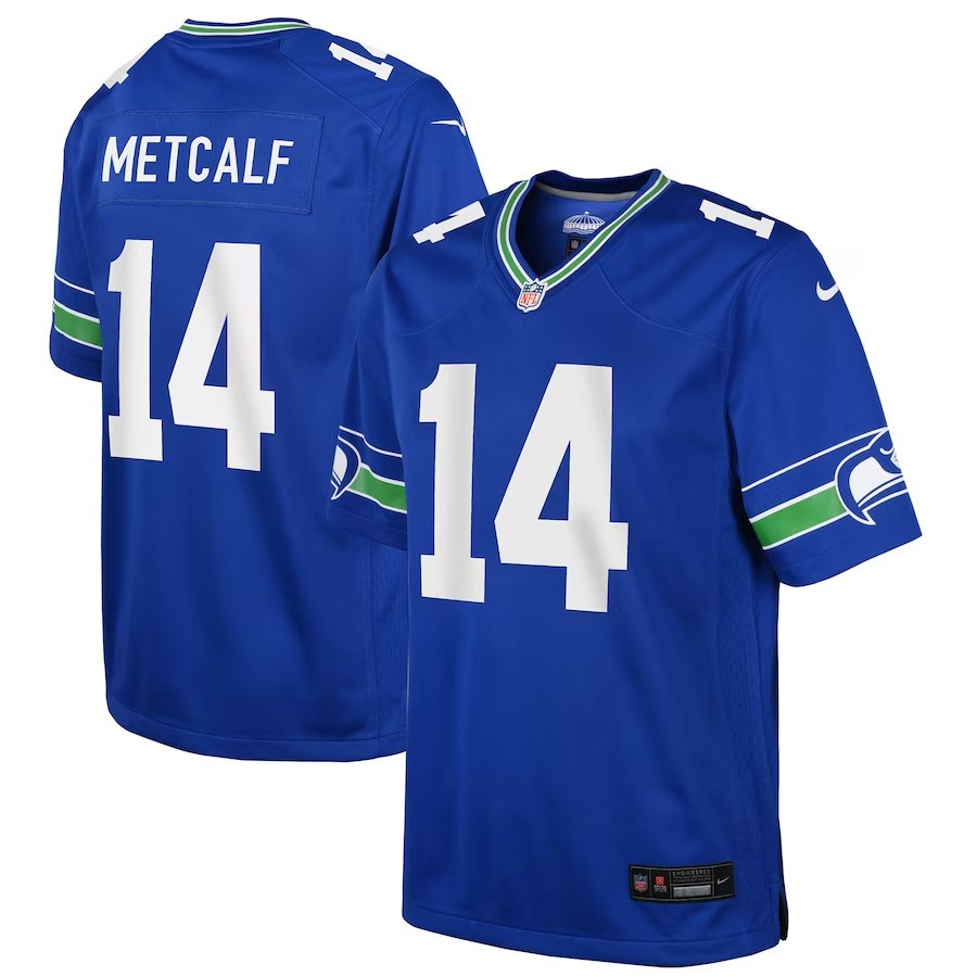 Youth Seattle Seahawks #14 Dk Metcalf Throwback Player Game Jersey - Royal