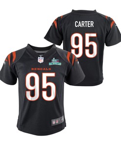 Zach Carter 95 Cincinnati Bengals Super Bowl LVII Champions Youth Game Jersey - Black