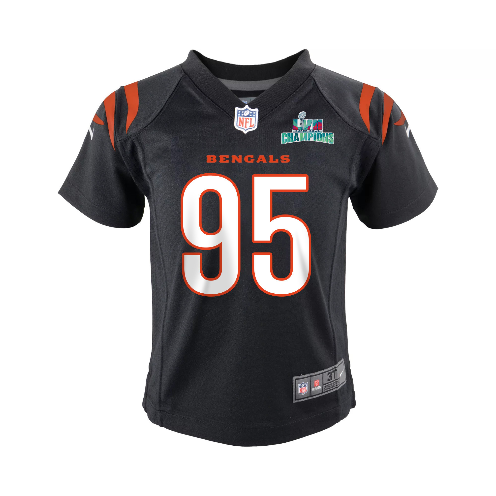 Zach Carter 95 Cincinnati Bengals Super Bowl LVII Champions Youth Game Jersey - Black