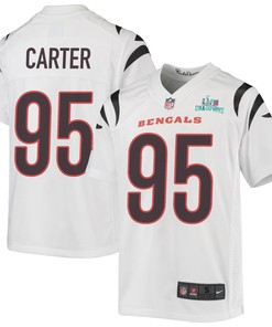 Zach Carter 95 Cincinnati Bengals Super Bowl LVII Champions Youth Game Jersey - White