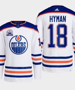 Zach Hyman 18 Edmonton Oilers White Jersey 2022 Lee Ryan Hall Of Fame Patch Away